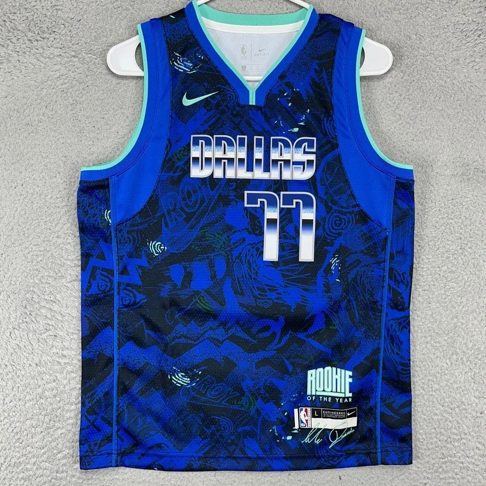 Luka Doncic Dallas Maverick Jersey Shirt Boys Large Blue Rookie Of The Year Nike